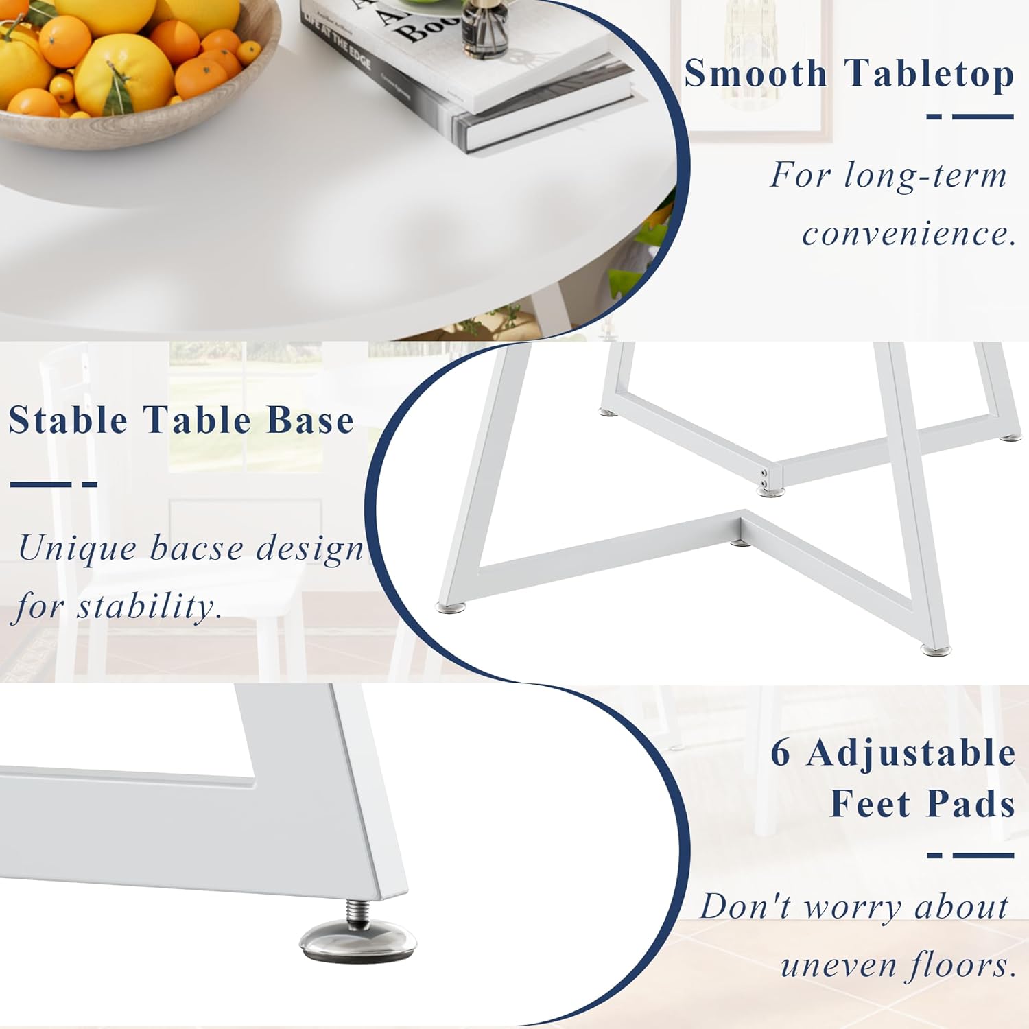 VECELO Small Round Dining Table Set for 2, Wood Tabletop with Strong Metal Frame, Modern Dinette with Chairs for Kitchen, Breakfast Nook Living Room, Pure White
