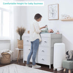 BOLUO Changing Table Dresser with Storage, Baby Dresser with Changing Table Top Diaper Changing Station with 7 Fabric Drawers for Nursery Modern
