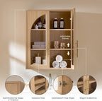 Bathroom Wall Cabinet, 23.5×31.4'' Storage Cabinet, Arched Cabinet Wall Mount with Adjustable Shelf & Glass Doors, Medicine Cabinet for Laundry Room, Bathroom, Kitchen, Living Room,Natural Oak