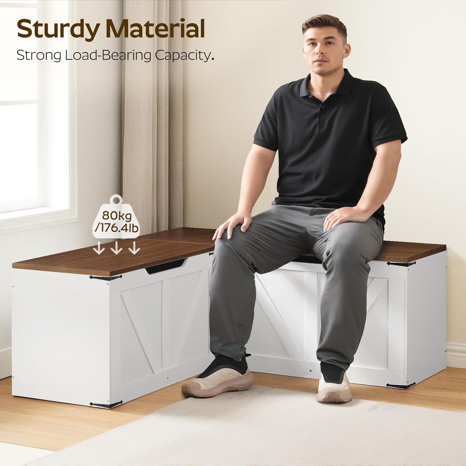 YATINEY L-Shaped Storage Bench, Storage Toy Chest with Hidden Compartments, Breakfast Nook Bench for Corner Spaces, Kitchen, Dining Room, Cloakroom, Walnut and White CW01WH