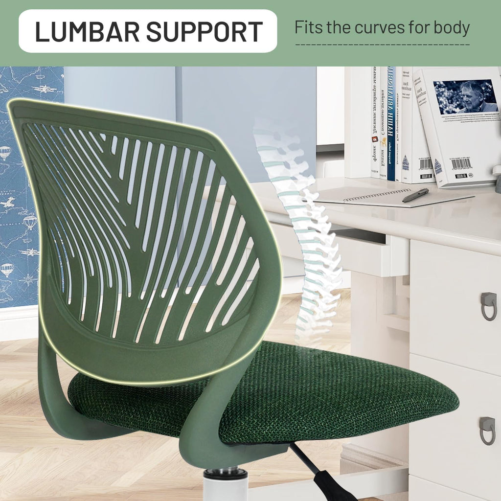 FurnitureR Kids Swivel Desk Chair, Height-Adjustable Armless Study Chair with Fabric Cushion & Ventilated Backrest, Smooth-Rolling Task Chair for Children & Teens, Perfect, Green