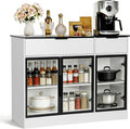 Buffet Cabinet with Drawers, Buffet Storage Cabinet with Transparent Glass Doors, Kitchen Supplies Storage Cabinet, Wooden Coffee Bar Table for Dining Room,Living Room Entrance, White