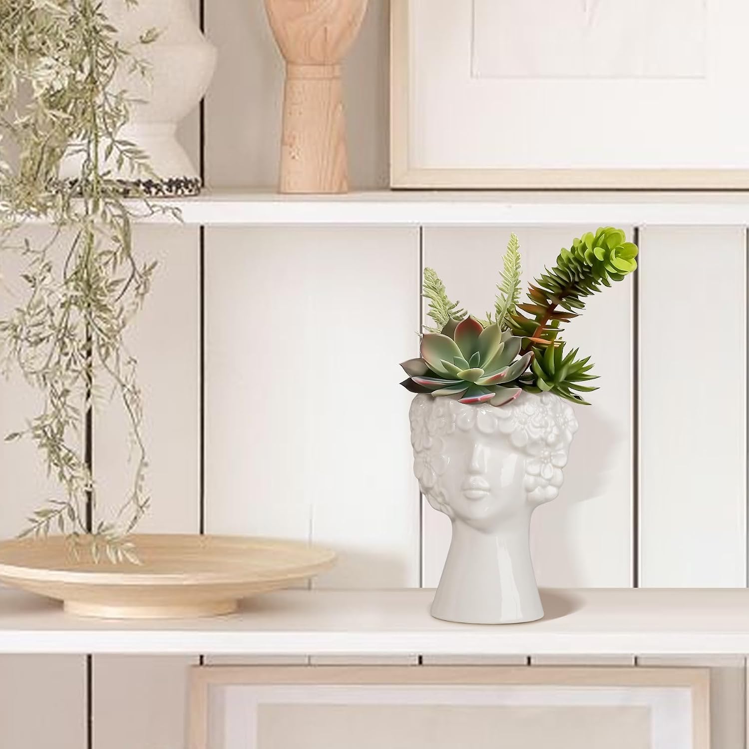ComSaf White Ceramic Face Vase for Decor,Modern Style Female Form Flower Vase,Unique Flower Vase for Home Living Room Office Decor - Face Type B