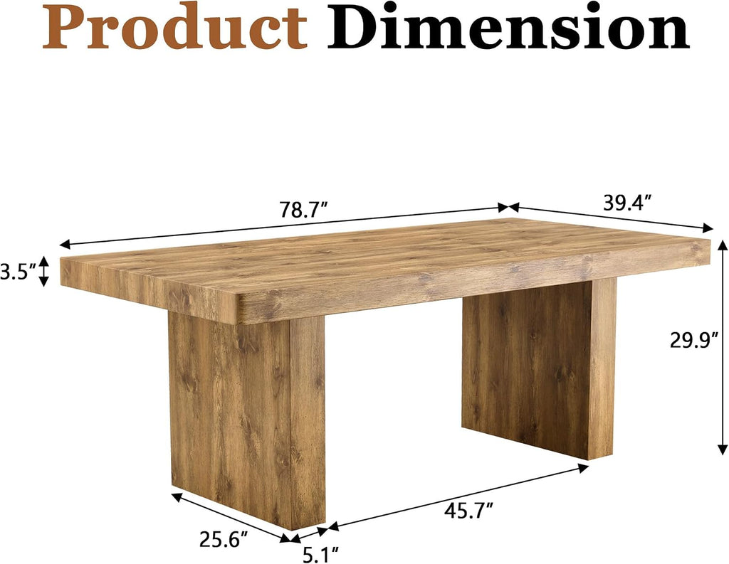 Ebullient 79" Farmhouse Dining Table for 6-10, Rustic Wooden Kitchen Table with Thick Tabletop, Heavy Duty Large Rectangular Dining Table for Dining Room & Kitchen