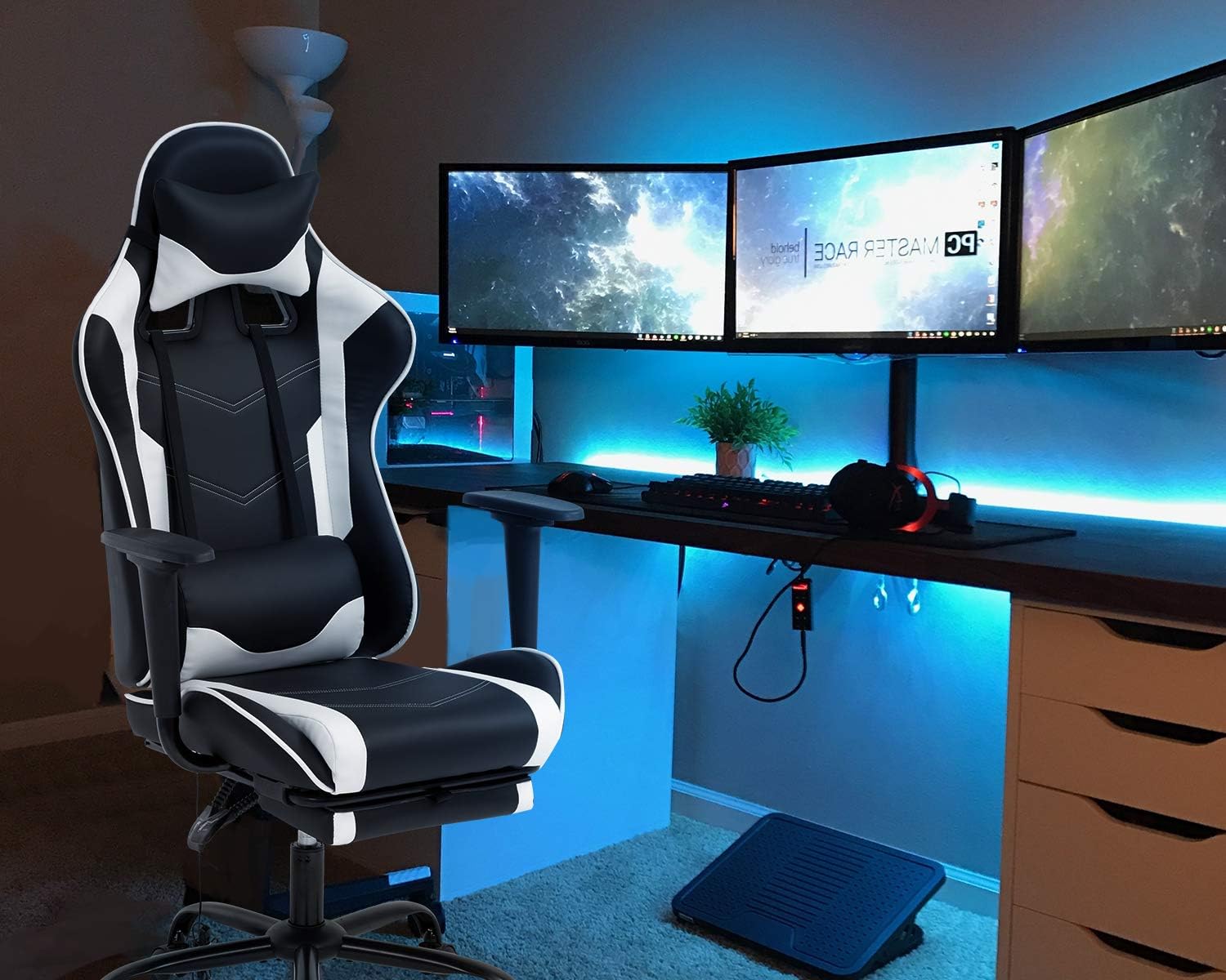 Computer Gaming Chair PC Ergonomic Office Chair Home Executive Desk Chair Adjustable High-Back PU Leather Racing Rolling Swivel Task Lumbar Support Footrest Headrest Armrest Massager