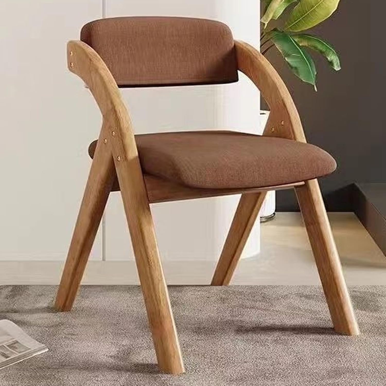 Chair, Wooden Folding Chairs with Cushion, Non-Assembly Design, Linen Fabric Padded Seat for Party Picnic Dining(Walnut Beige)