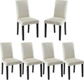 VECELO Upholstered Dining Chairs Set of 6, Modern Fabric and Solid Wood Legs & High Back for Kitchen/Living Room- Beige