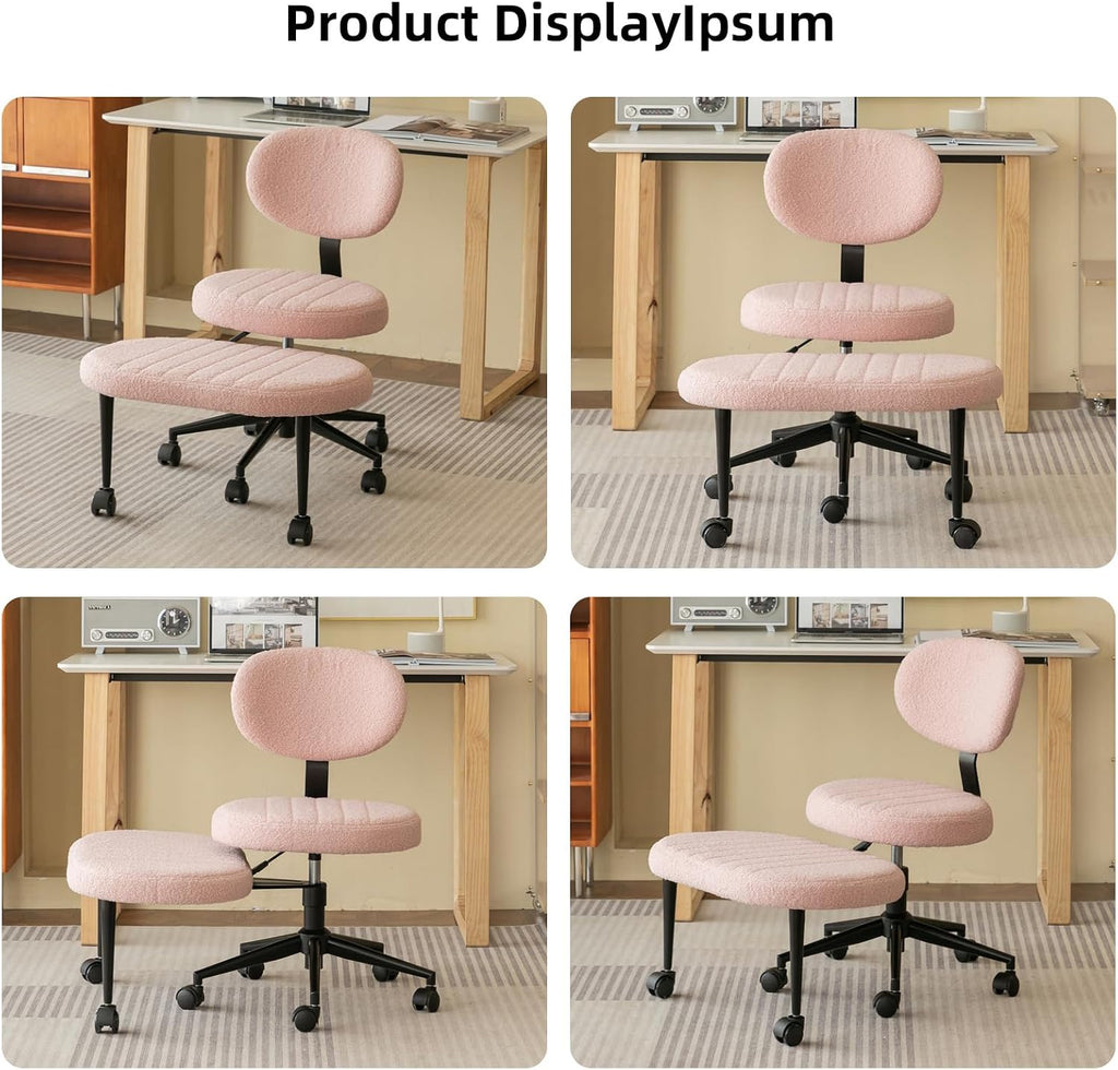 Ergonomic Cross Legged Office Chair with ADHD Chair, Height Adjustable Meditation Chair with 360° Swivel Footstool, with Lumbar Support, Kneeling Chair Yoga Stool for Home Office (Pink- Velvet)