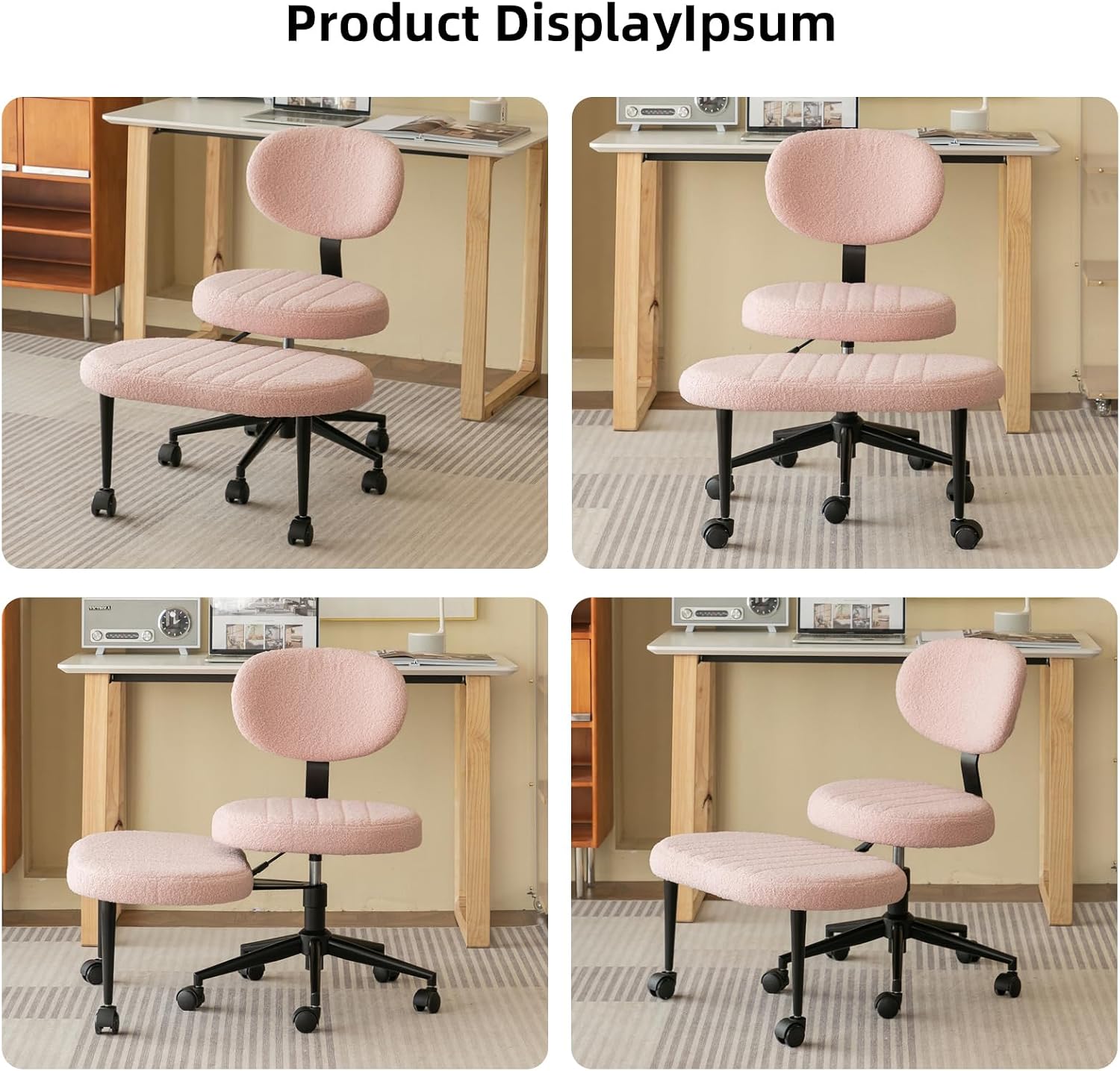 Ergonomic Cross Legged Office Chair with ADHD Chair, Height Adjustable Meditation Chair with 360° Swivel Footstool, with Lumbar Support, Kneeling Chair Yoga Stool for Home Office (Pink- Velvet)