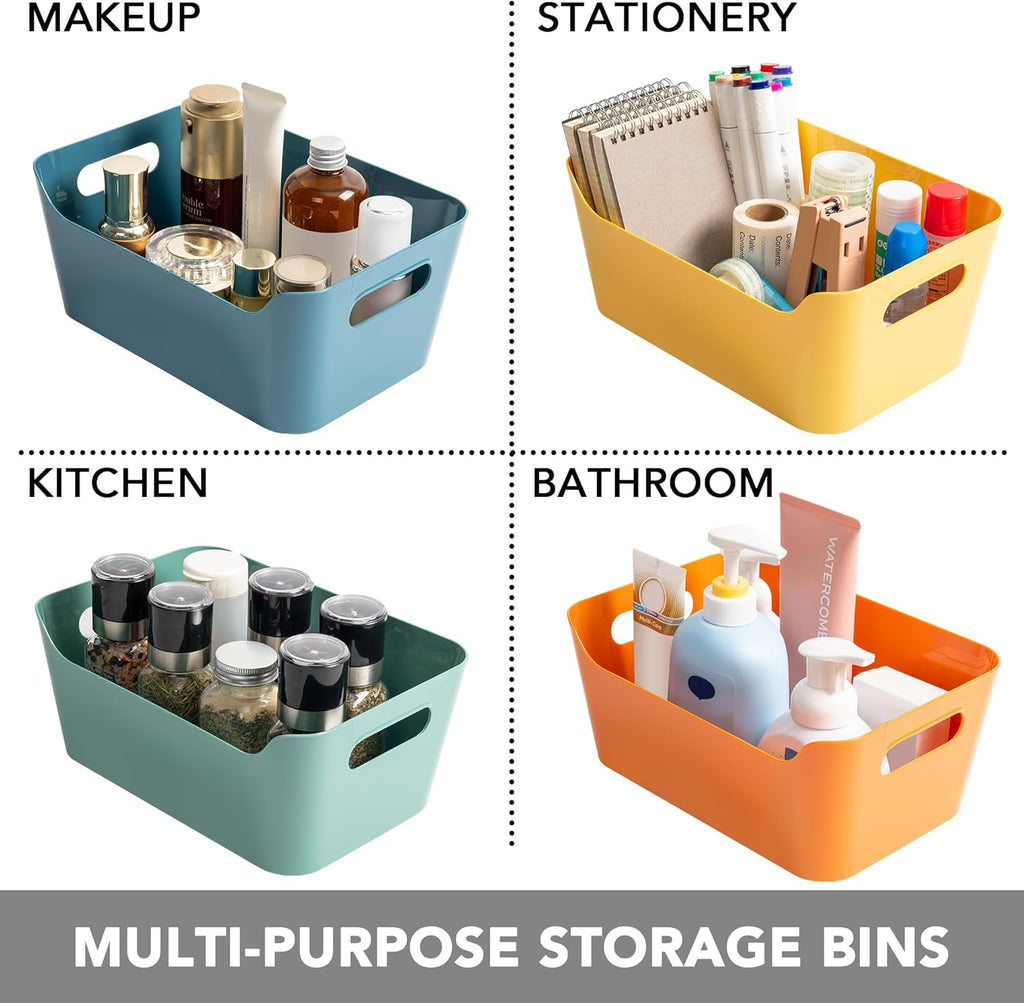 Tiawudi 12 Pack 4.5L Storage Bins, Plastic Storage Baskets for Home Classroom Organization, Multi-Use Organizer Bins for Cabinet, Pantry, Drawer, Closet, Countertop or Shelves, Colorful Containers