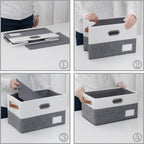 PRANDOM Larger Foldable Storage Bins with Handles [3-Pack] Fabric Collapsible Storage Boxes Baskets Cubes Containers with Handles for Closet Living Room Bedroom (Grey & White 17.3x12.2x10.4')