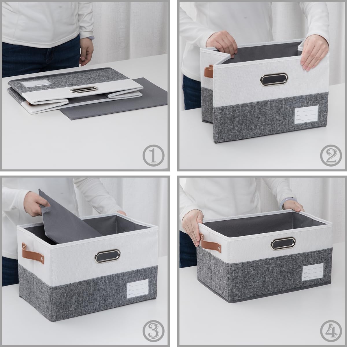 PRANDOM Larger Foldable Storage Bins with Handles [3-Pack] Fabric Collapsible Storage Boxes Baskets Cubes Containers with Handles for Closet Living Room Bedroom (Grey & White 17.3x12.2x10.4')