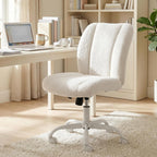 Vanity Chair with Wheels, Armless Office Chair Height Adjustable, Cute Desk Chair with Soft Lumbar Support for Small Space, Bedroom, Make-up Room, White