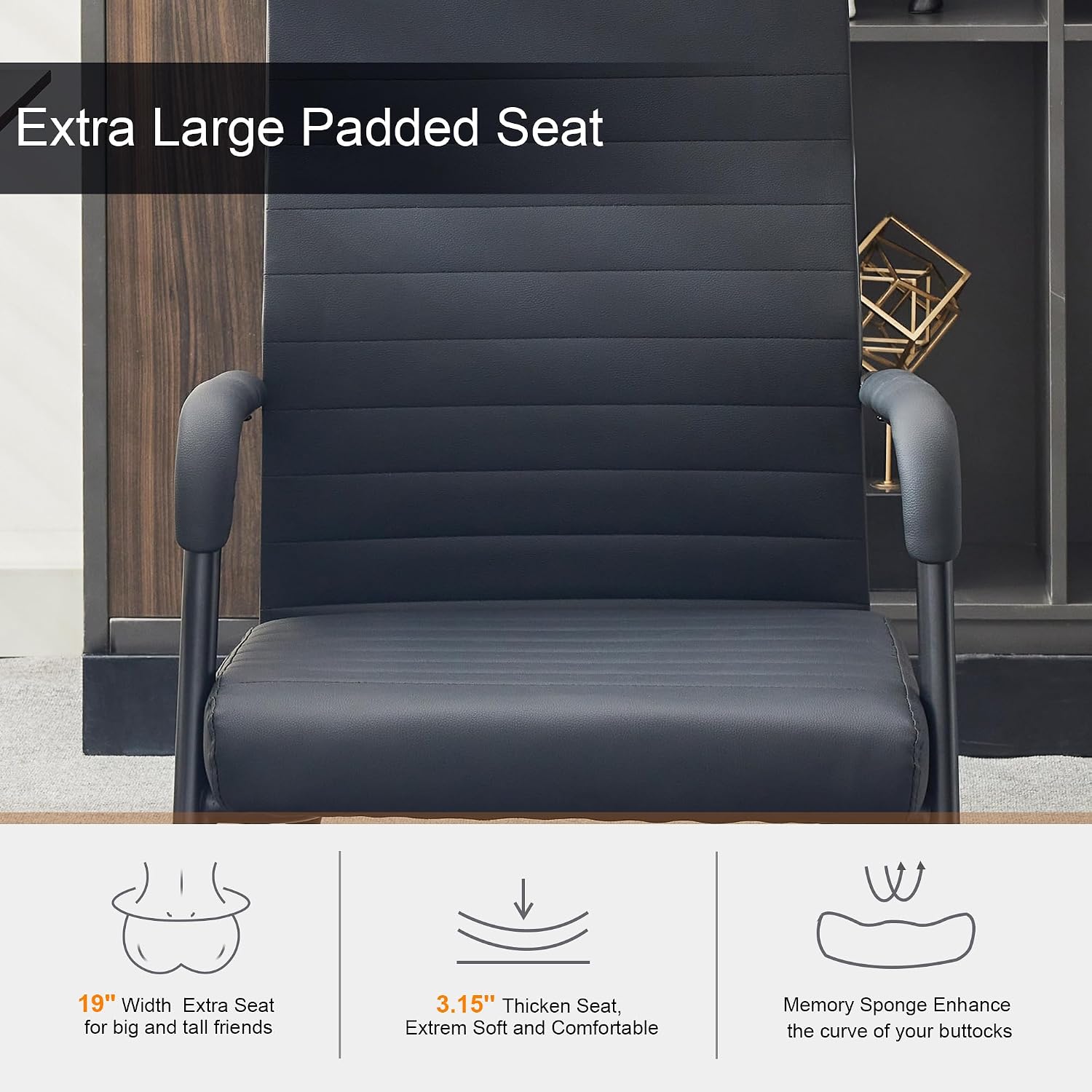 Okeysen Office Guest Chairs Set of 4, Modern Leather Reception Chairs with Mid Back & Sled Base, No-Wheel Desk Chairs for Waiting Room & Conference Room