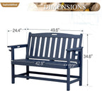 Sophia & William HDPE Outdoor Bench Weatherproof, 2-Person Garden Bench with Cup Holders, 700 lbs Capacity, Patio Benches for Porch, Garden, Backyard and Park, Navy