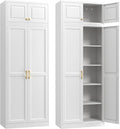 Steeloong86“ Kitchen Pantry Cabinet,Metal Storage Cabinets with Doors and 4 Adjustable Shelves,White Kitchen Cabinet with 4 Gold Handles,Tall Cabinet for Livingroom,Pantry, Bathroom