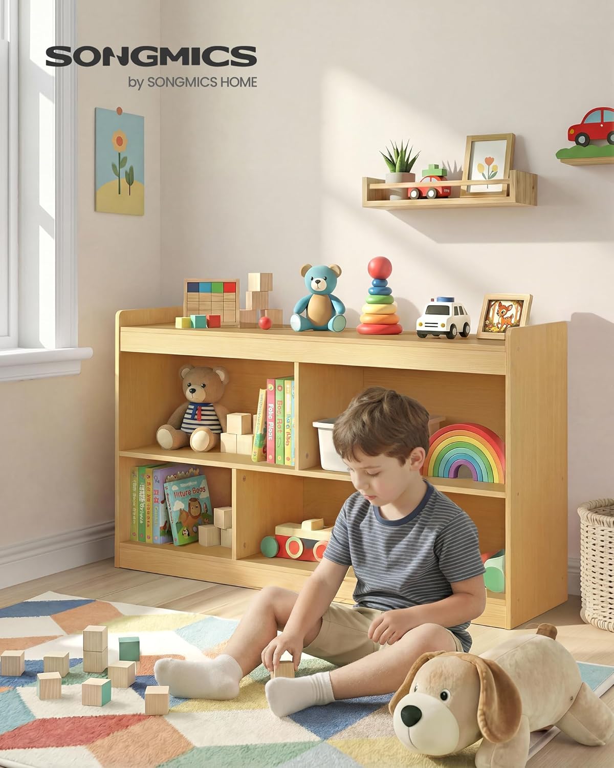 SONGMICS Custos Collection - Kids' Toy Storage Shelf, Montessori Shelf for Toys with 5 Open Compartments, Storage Unit for Children's Room Playroom, 11.8 x 44.2 x 25.6 Inches, Beech Beige UGKR052YZ01
