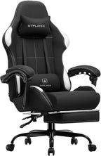 GTPLAYER Gaming Chair Fabric with Pocket Spring Cushion,Computer Office Chair with Lumbar Support for Adults Linkage Armrests and Footrest Ergonomic Gamings Chairs Height Adjustable Black