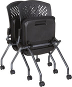 Office Star Deluxe Ventilated Plastic Wrap Around Back Folding Nesting Chair 2 Pack, Coal FreeFlex Fabric