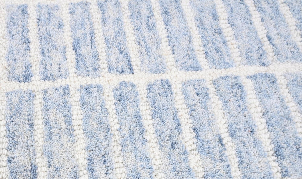 Hand-Tufted 100% Wool Area Rug – Unique Modern Geometric Grid Pattern, Soft Plush Textured Carpet for Living Room, Bedroom, Dining Room & Entryway (Blue,Ivory, 8' x 10')