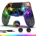Boowen Wireless Controller for PS4, Controller Compatible with PS4/Pro/Slim,Double Shock 6-Axis Motion Sensor, Sensitive Touch Pad, Built-in Speaker & Stereo Headphone Jack (Black Crack RGB Light)