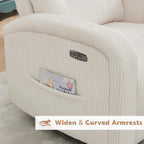 Power Swivel Rocker Recliner Chair,Nursery Glider Recliner,Cream White | 270° Swivel Rocker with Type-C & USB Port Double Pockets,Upholstered Glider Recliner Nursery Chair for Living Room Bedroom