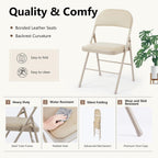 DUMOS 2 Pack Leather Padded Folding Chair, Indoor Outdoor Portable Stackable Commercial Seat with Steel Frame, Capacity for Home, Office, Party, Comfy, Kahki