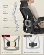 VASAGLE Ergonomic Mesh Office Chair with Adjustable Lumbar Support and Headrest, 90-105° Tilt Function, Wide Seat, Flip‑Up Armrests, Computer Desk Chair for Home Office, Ink Black UOBN044BH01S