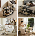 Luxury 3-Tier Slim Storage Cart, Rolling Side Table with Tempered Glass & Lockable Wheels, Mobile End Table for Living Room Bedroom, Space Saving Cream/Black(Black,50cm/19.7in)