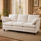 KYJ 69 Inch Small Sofa, 3-Seater Loveseat Couch with Cloud 2 Layer Cushion, 22.8" Deep Seat, Oversized Pillows, Chenille Fabric, Compact for Small Spaces,Apartment, Living Room, Studio, Office, Beige