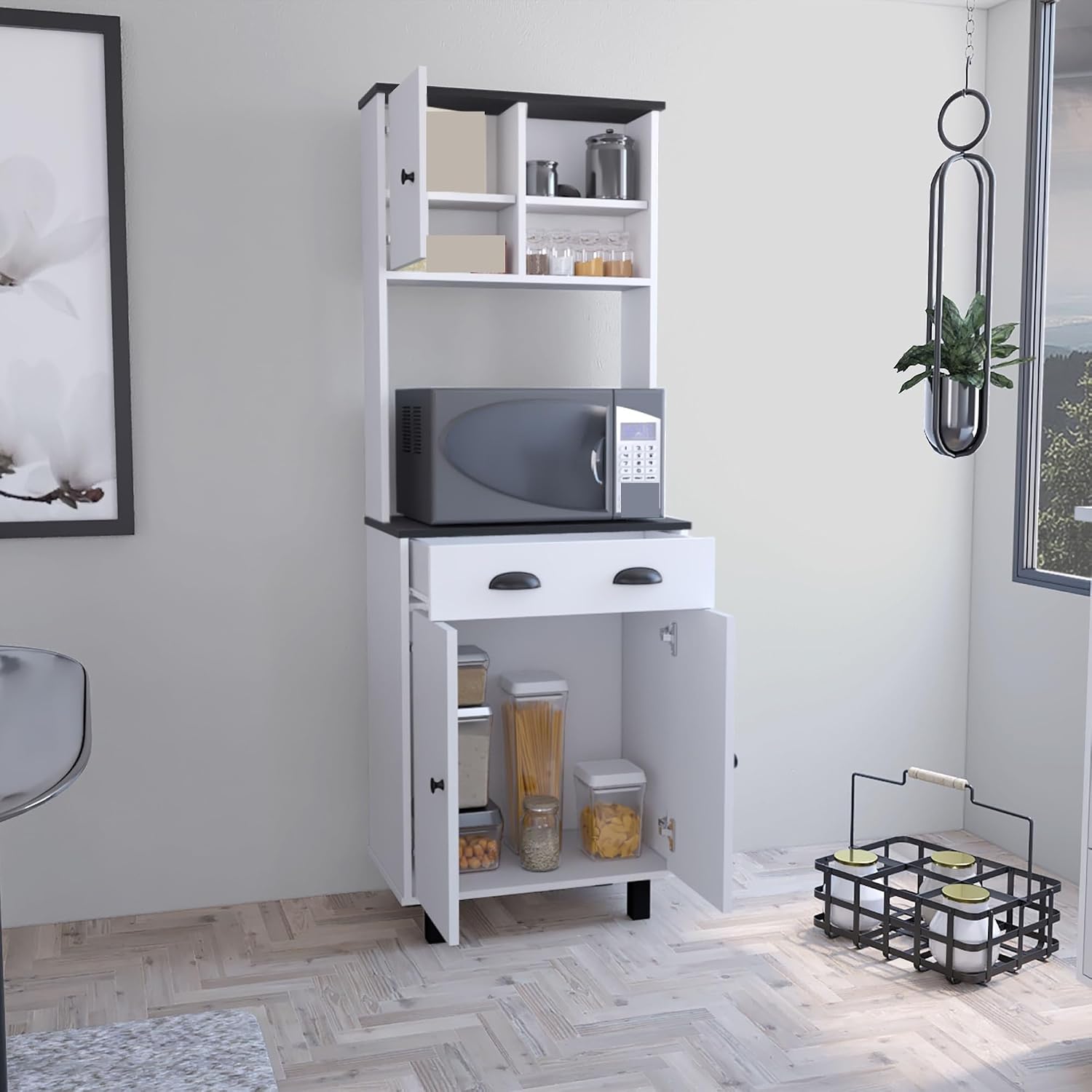 Pantry Sideboard Kitchen Cupboard with 2 Cabinets, 2 Open Shelves and Drawer, for Dining Room,for Kitchen Home