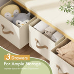 Storage Bench, 43.3" Bamboo Storage Chest with 3 Drawers, Entryway Bench with Cushioned Seat, End of Bed Bench with Storage Toy Box, Toy Chest Storage Bench for Entryway, Living Room, Bedroom