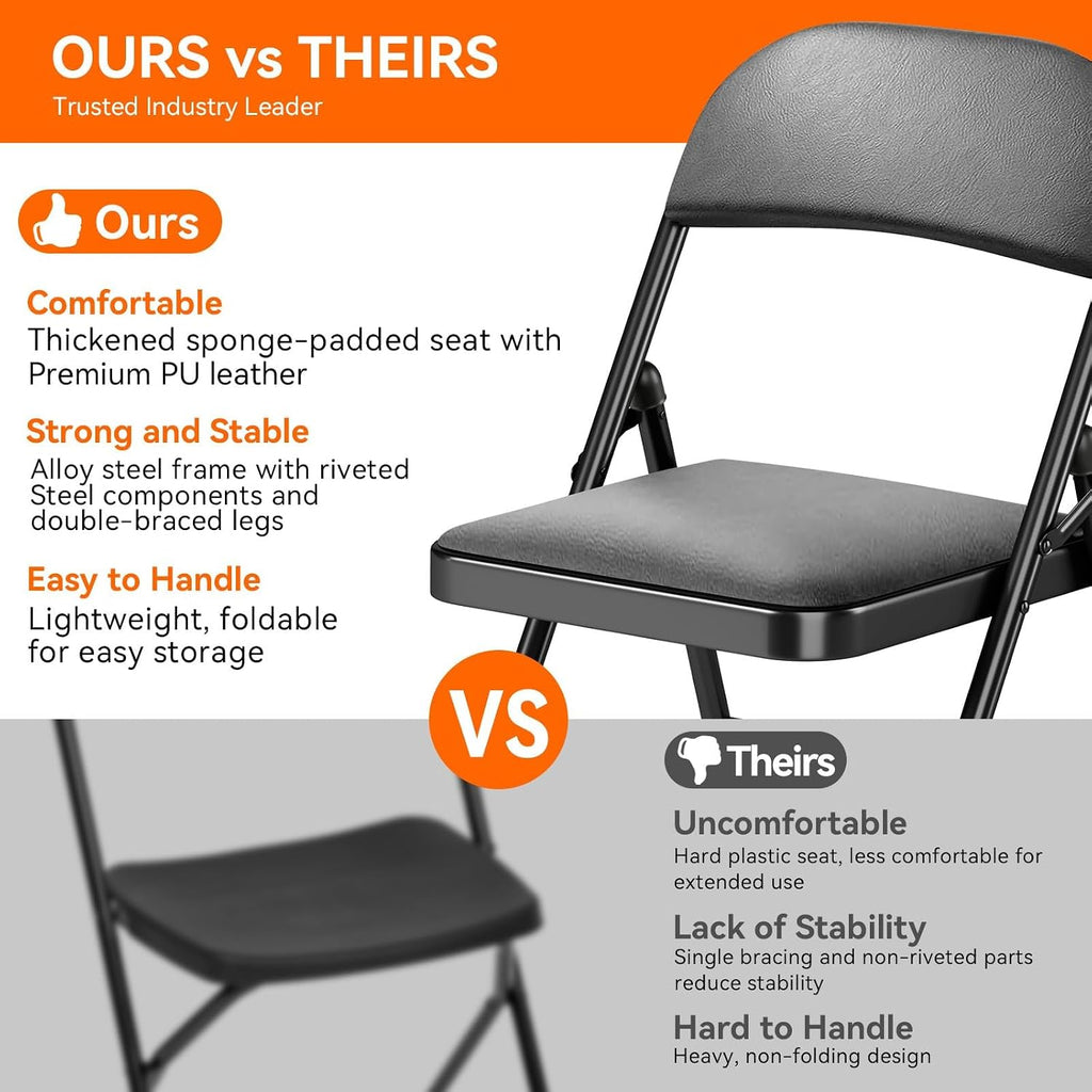 Fenbeli Padded Folding Chairs Set of 10 for Weddings, Holds 330 lb Each, Cushioned PU Leather Folding Banquet Chairs with Double-Braced Steel Frame, Fold Flat for Conferences Events