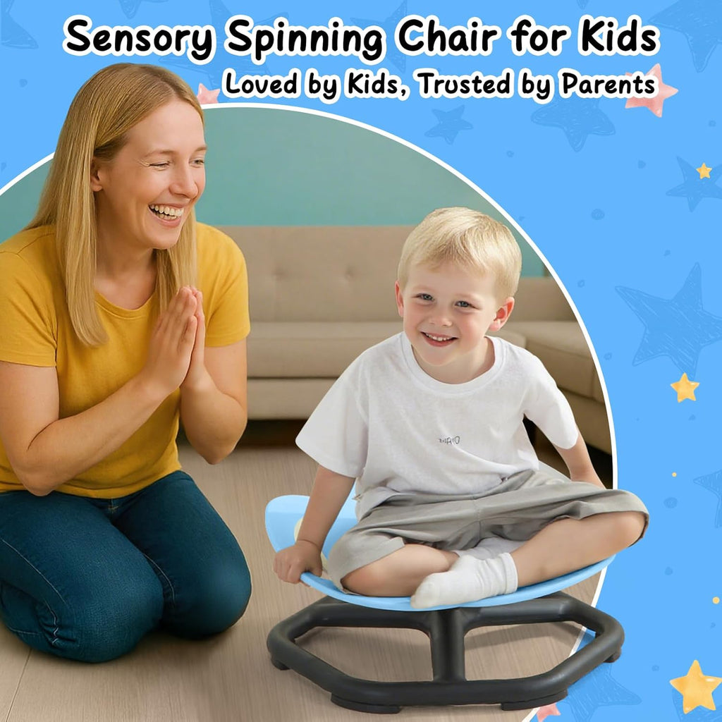 Spinning Chair for Autistic Kids, Glow-in-the-Dark Elephant Sensory Chair, Autism Sensory Toys, Sit and Spin Swivel Seat ADHD Must Haves, Supports Balance & Coordination, Ages 3+ (Blue)