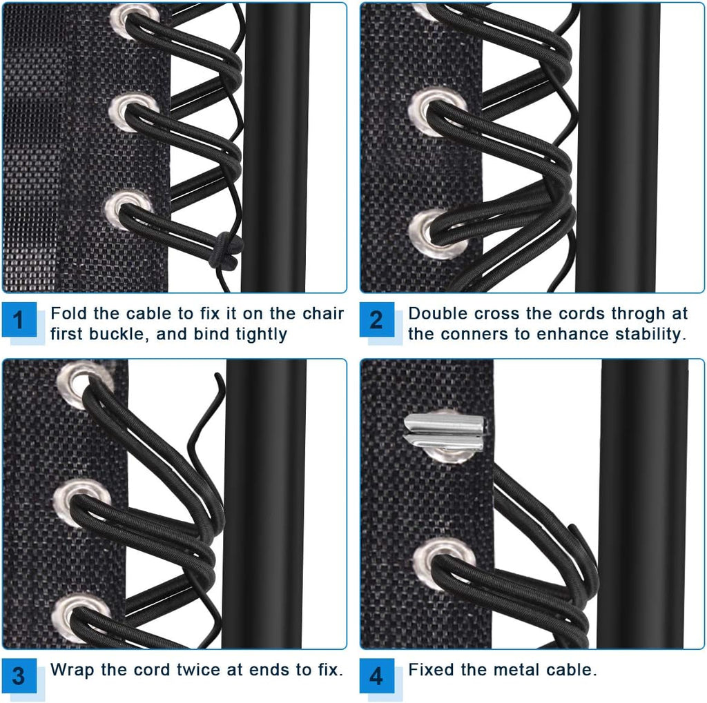 COITEK 4PCS Replacement Cord for Zero Gravity Chair, Universal Elastic Repair Cord for Recliners Replacement Laces Rope for Lounge, Bungee Beach Chair (Black)