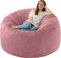 5FT Bean Bag Chair, Large Bean Bag Chairs with Memory Foam Filled, Fluffy Beanbag Sofa with Dutch Velvet Cover, Round BeanBag Chairs for Living Room, Playroom - Dusty Pink