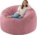 5FT Bean Bag Chair, Large Bean Bag Chairs with Memory Foam Filled, Fluffy Beanbag Sofa with Dutch Velvet Cover, Round BeanBag Chairs for Living Room, Playroom - Dusty Pink