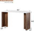 Bar Table for 4-6 People - 55” Long Counter Height Pub with Extra Thickened Tabletop, Modern Rectangular Home Bar Coffee Unit for Kitchen, Dining Room, Balcony, Living Room, Basement, White+Walnut