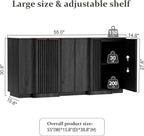 Yechen Buffet Cabinet with Storage, 55" Accent Sideboard Modern Credenza with Doors & Adjustable Shelves Fluted Media Console Wood Coffee Bar Table for Living Kitchen Dining Room Black(4 Door)
