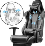 GTPLAYER Gaming Chair with Footrest, Ergonomic Computer Game Desk Chair, Reclining Game Chair Seat Height Adjustment, Swivel Rocker with Headrest and Lumbar (Grey)