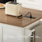 51" Kitchen Island with Storage & Drop Leaf, Farmhouse Rolling Kitchen Island on Wheels with Power Outlet, Spice Rack,Portable Island Table with Drawer & Cabinet for Kitchen, White