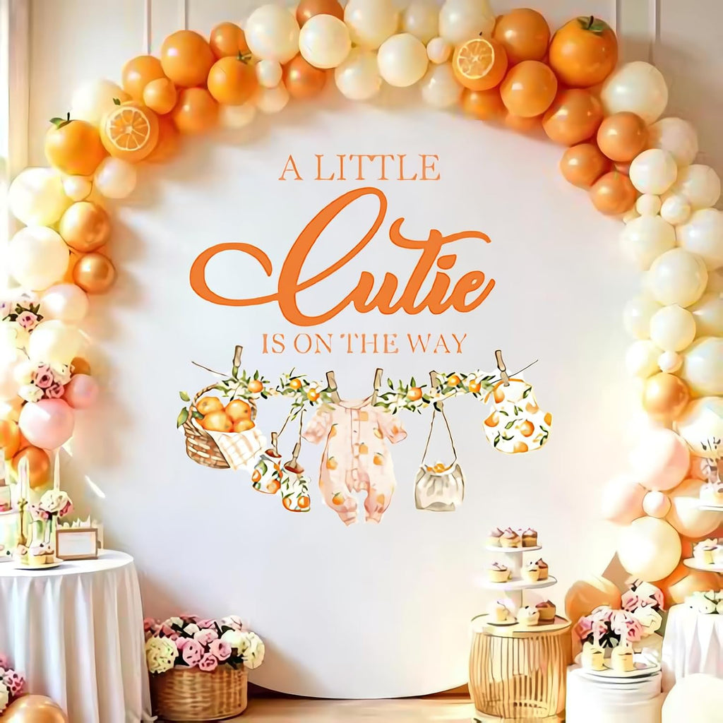A Little Cutie is on the Way Baby Shower, A Little Cutie is on the Way Sign Decal Banner Sticker for Backdrop, Little Cutie Orange Fruit Gender Reveal First Birthday Party Decor for Girl (Not Balloon)