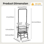 Rolling Laundry Cart with Wheels, Laundry Hamper Basket Organizer with Clothes Hanging Rack, Wire Storage Cloth Shelf Butler, Black