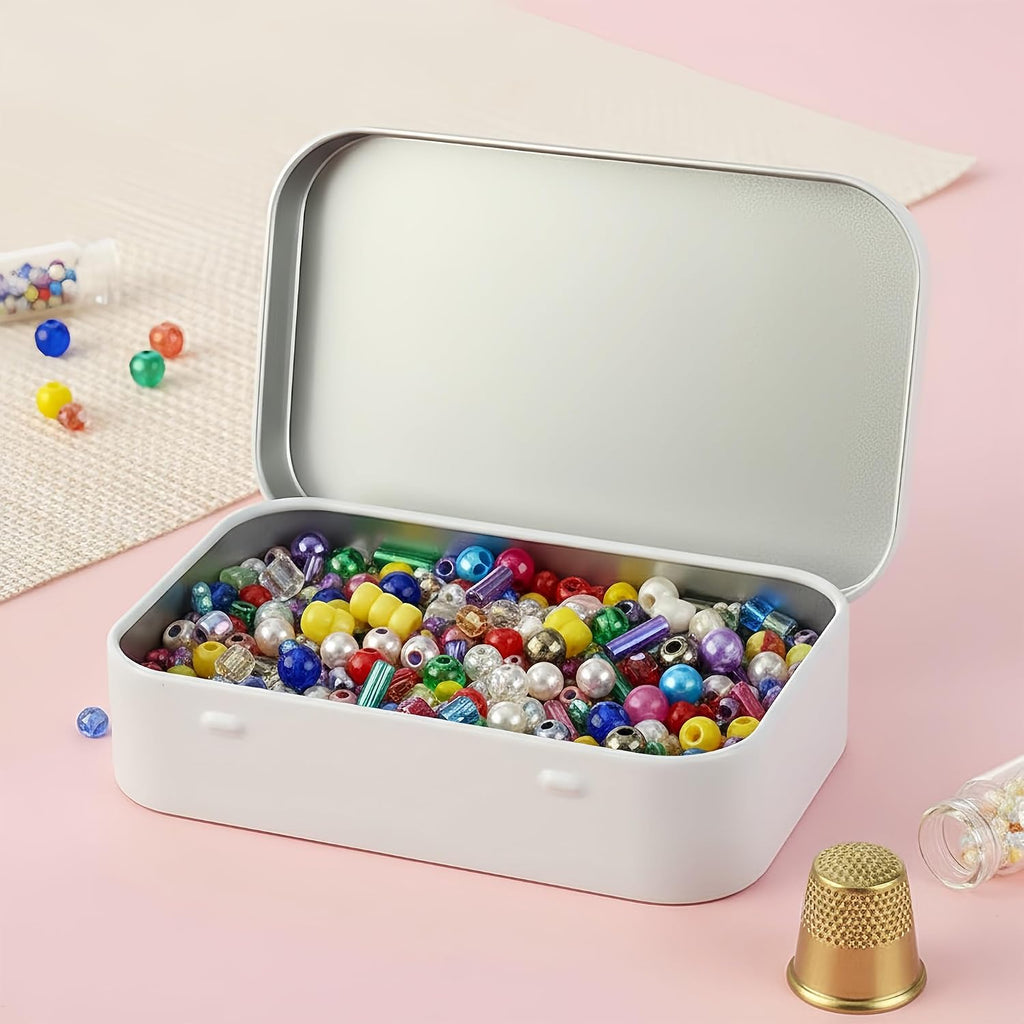 Small Metal Box With Lid-Cookie Tins Metal Tins With Lids Lens Wipes Storage Container Mini Portable Box,Empty Hinged Tin,For Organize Mint Candy Jar,Sewing (White, 6 Pcs 3.7" x 2.4" x 0.9")