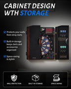 WIN.MAX Electronic Dart Board Cabinet Set for Adults, Black | LED Scoring, 38 Games & 211 Variants, Up to 16 Players, 12 Darts+40 Tips, Wall Mount for Home Bar Game Room Man Cave