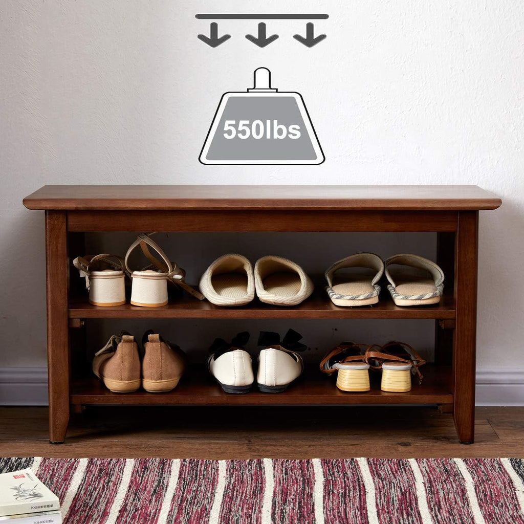 XKZG Shoe Storage Bench Wooden Shoe Rack Bench Rustic Solid Wood Entryway Bench (Brown,23.6")