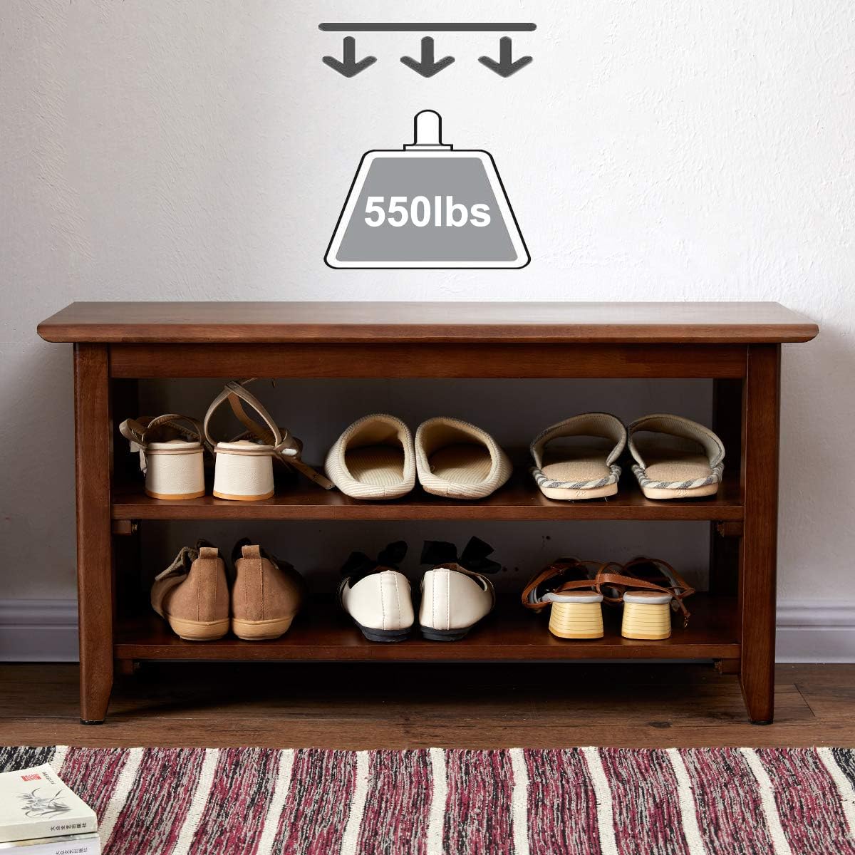 XKZG Shoe Storage Bench Wooden Shoe Rack Bench Rustic Solid Wood Entryway Bench (Brown,23.6")