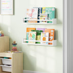 Wallniture Utah 24" Wall Bookshelf for Kids Room, White Floating Nursery Decor Book Shelves, Wood, Set of 2