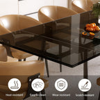 62.99-94.48" Extendable Dark Tempered Glass Dining Table, Scratch-Resistant Glass Top & Metal Frame, Seats 8-10, Modern Minimalist Dining Furniture for Family & Entertaining