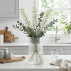 Clear Glass Vase for Flower, Flower Vase for Bouquet, Modern Glass Vases, Ribbed Vases for Living Room, Bedroom, Dining Table, Office, Wedding, Centerpieces, 8 Inches